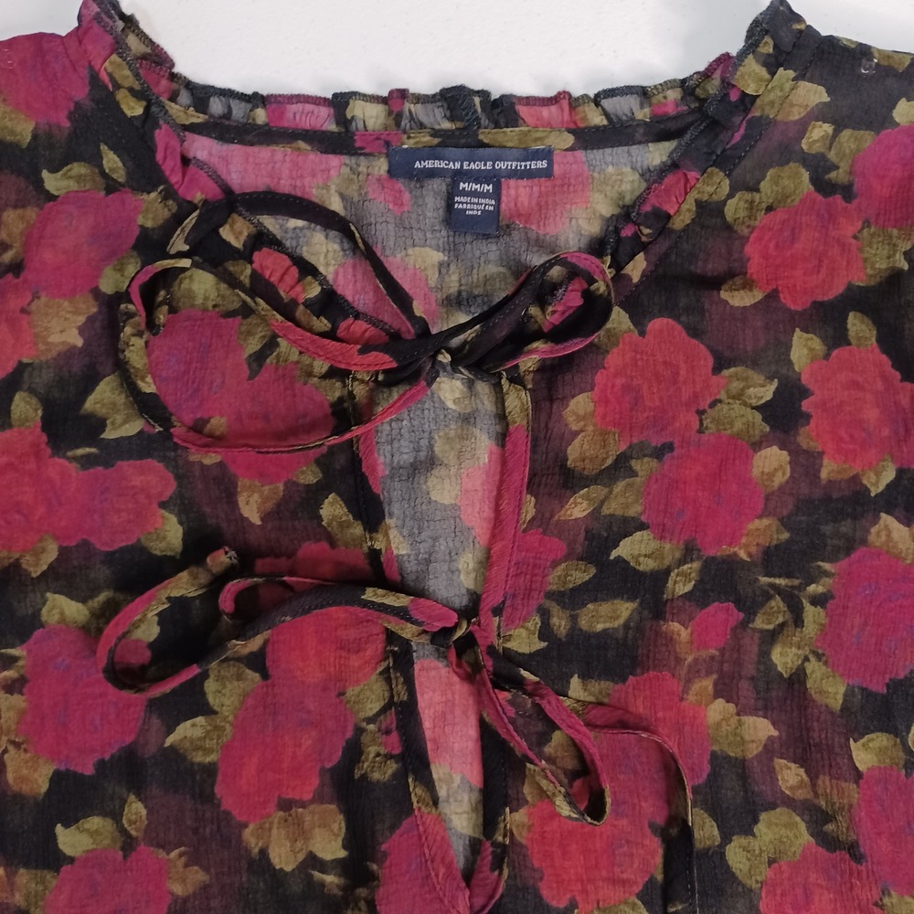 Women's American Eagle Outfitters Sheer Floral Flare Sleeve Blouse Size‎ Medium - Picture 7 of 10